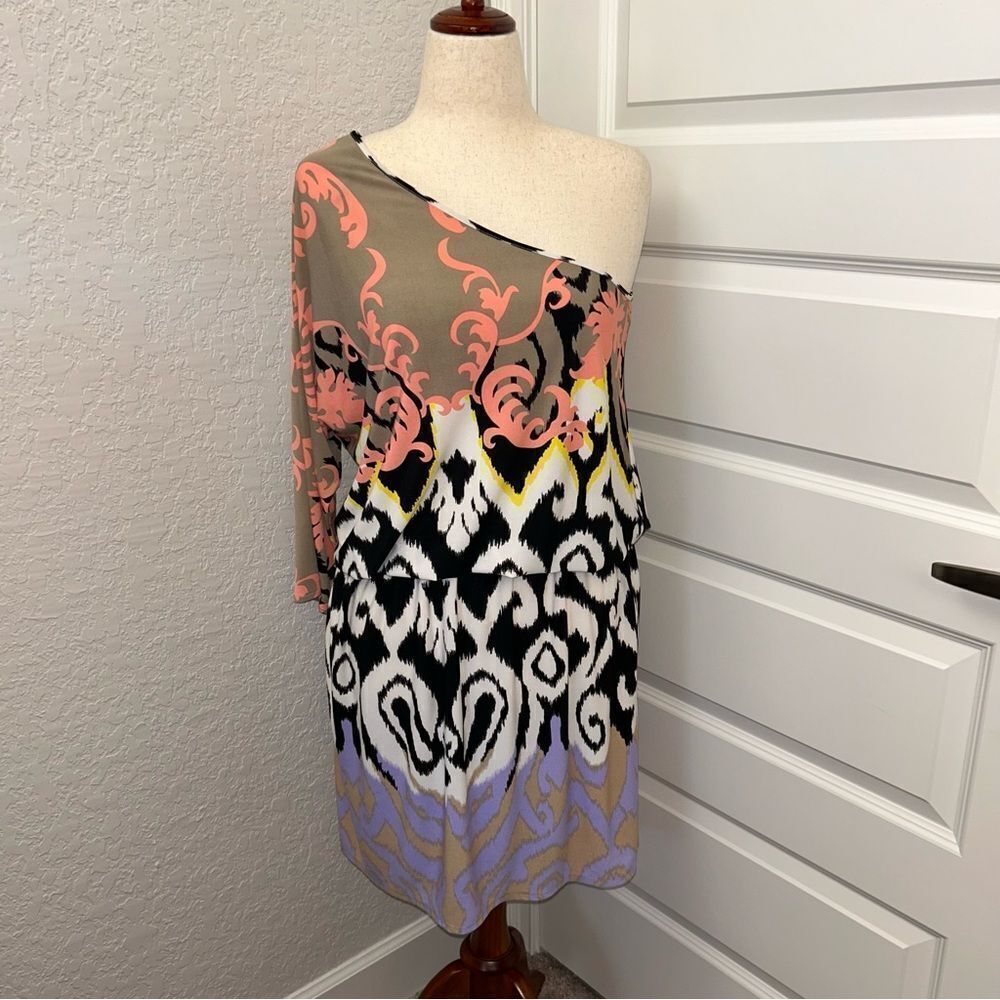 TIBI One Shoulder Mix Print Dress